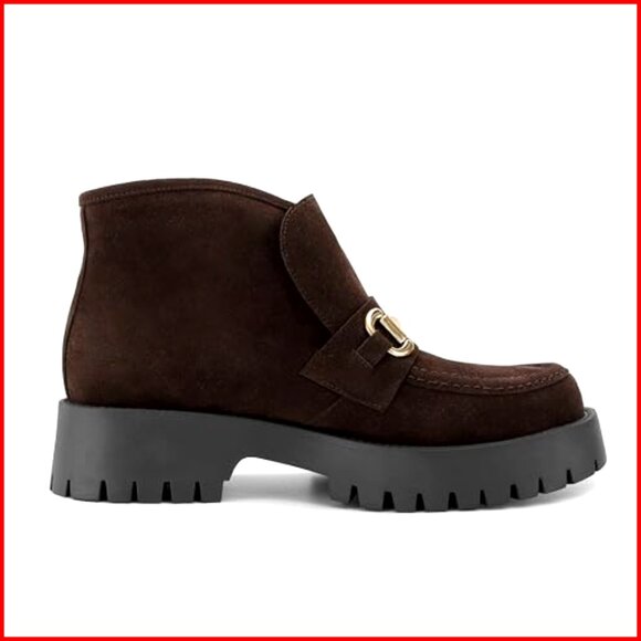 Women's Platform Ankle Boots Chunky Heel Slip On Comfortable Suede Booties - Picture 6 of 7